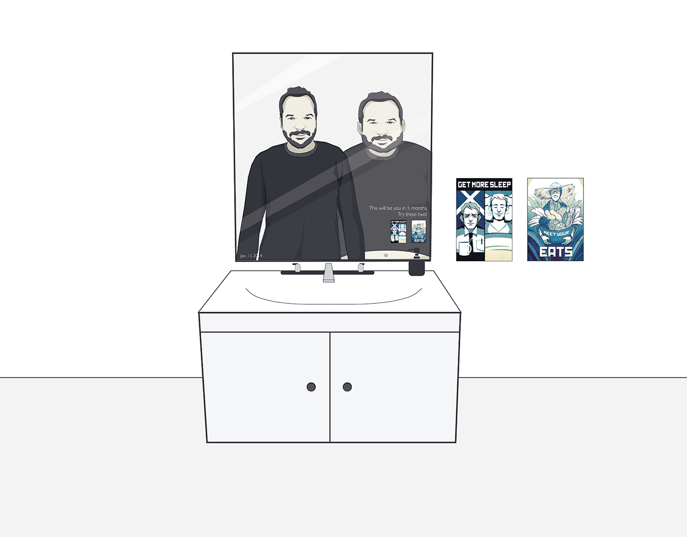 Healthroom mirror with care cards